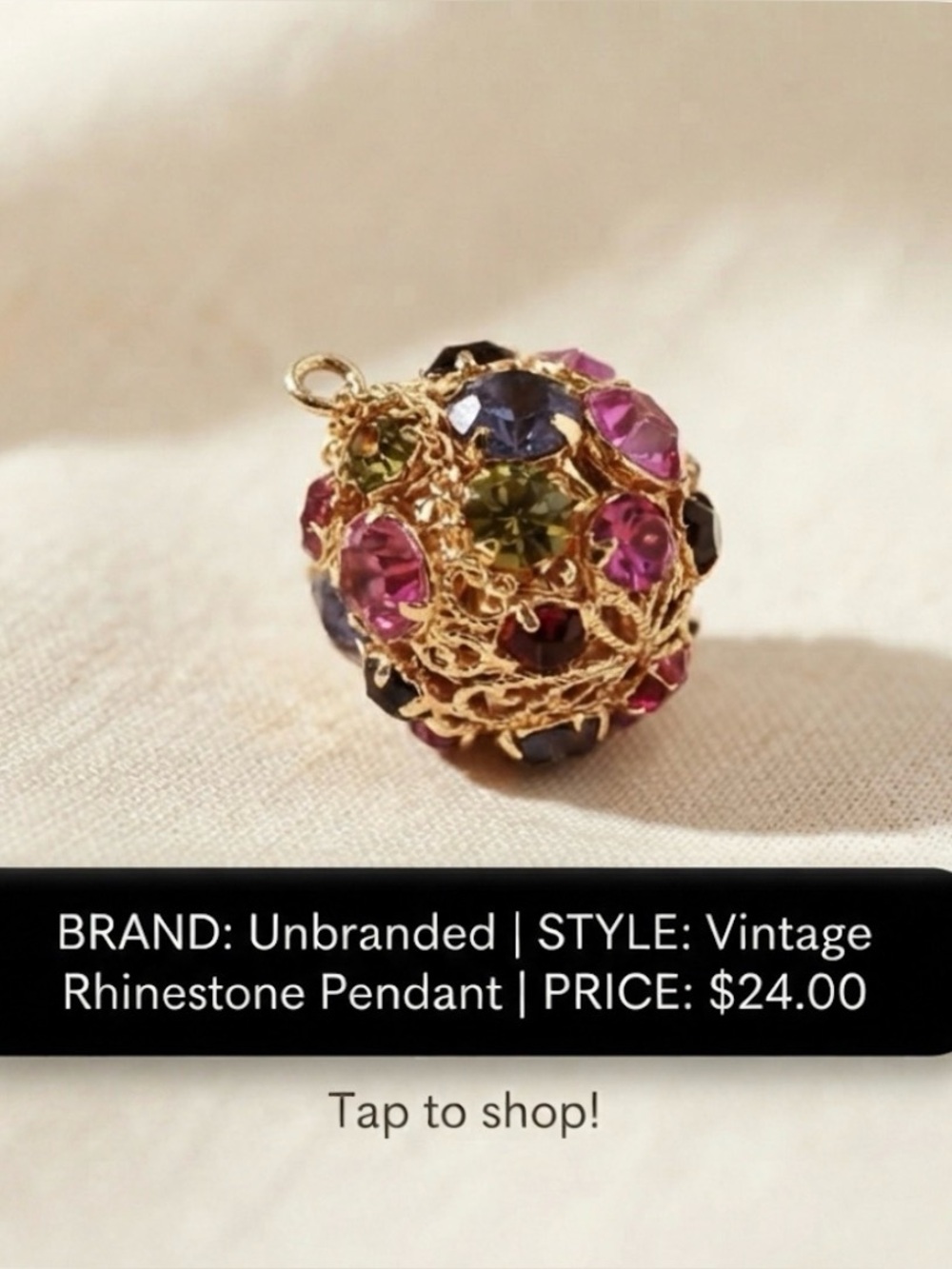 1” round Multicolor Rhinestone Pendant